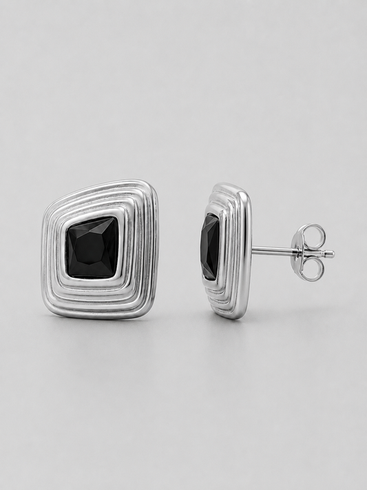 Selene-VINTAGE Square Stud Earrings – Black Zirconia