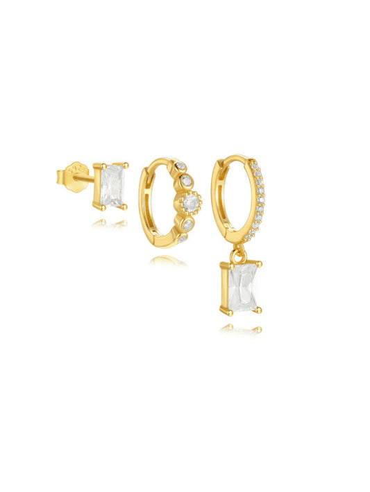Aria Minimalist Huggie Earring Set – 14K Gold & Zirconia