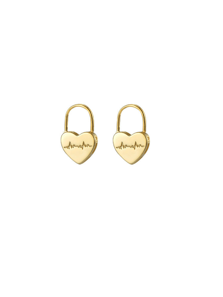 Heartbeat Lock Huggie Earrings – Gold