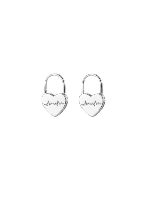 Heartbeat Lock Huggie Earrings – Sterling Silver