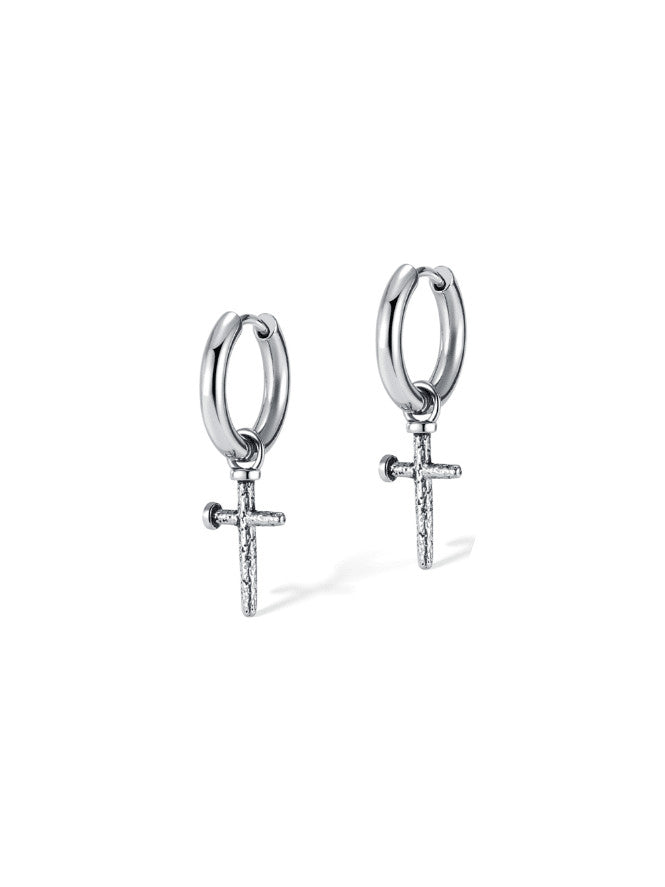 Stainless Steel Cross Hoop Earring