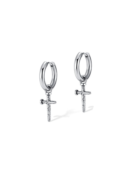 Stainless Steel Cross Hoop Earring
