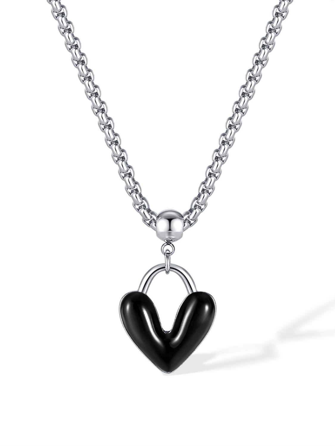 Noir Heart Pendant Necklace – Enamel & Steel
