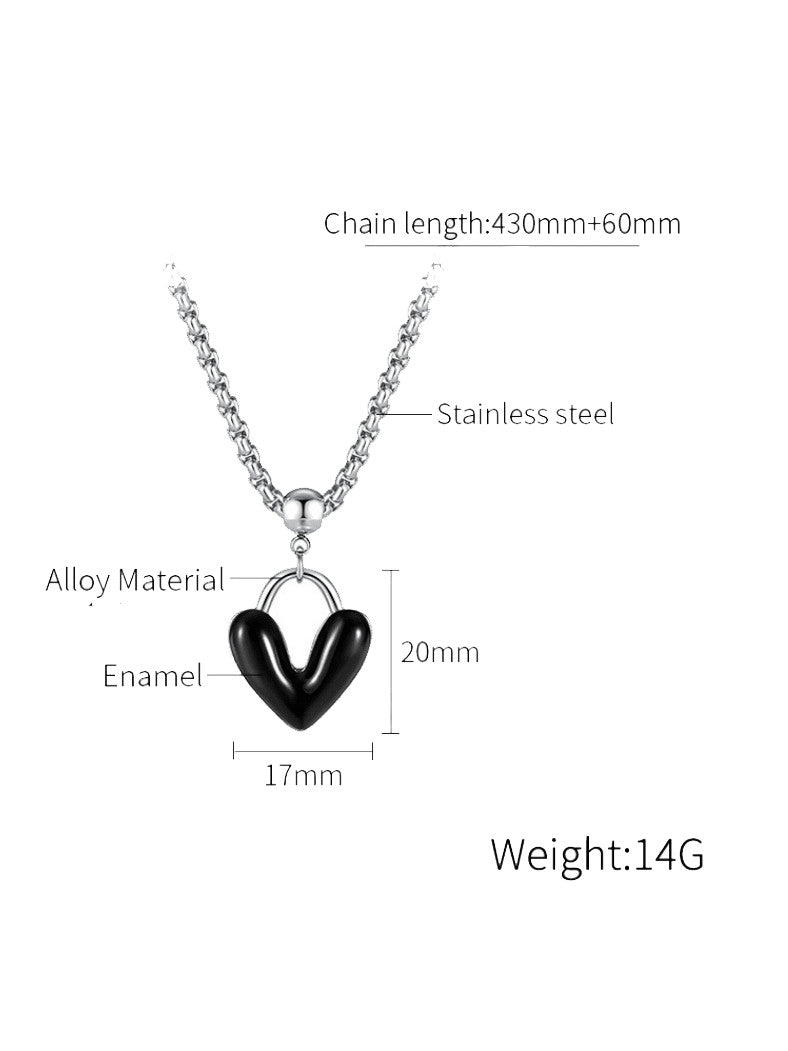 Noir Heart Pendant Necklace – Enamel & Steel