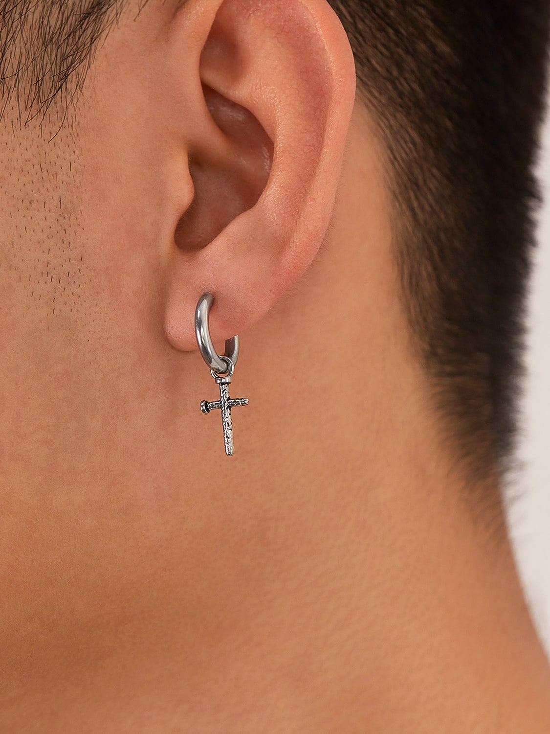 Stainless Steel Cross Hoop Earring