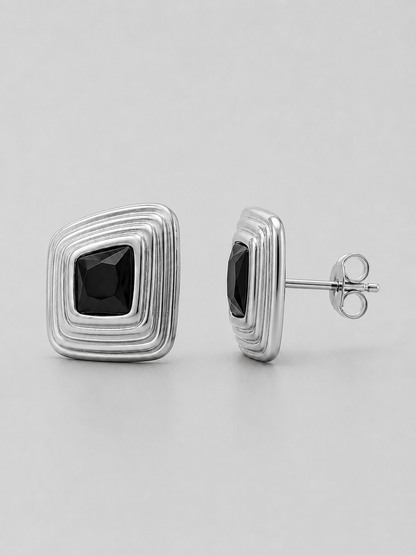 Selene-VINTAGE Square Stud Earrings – Black Zirconia