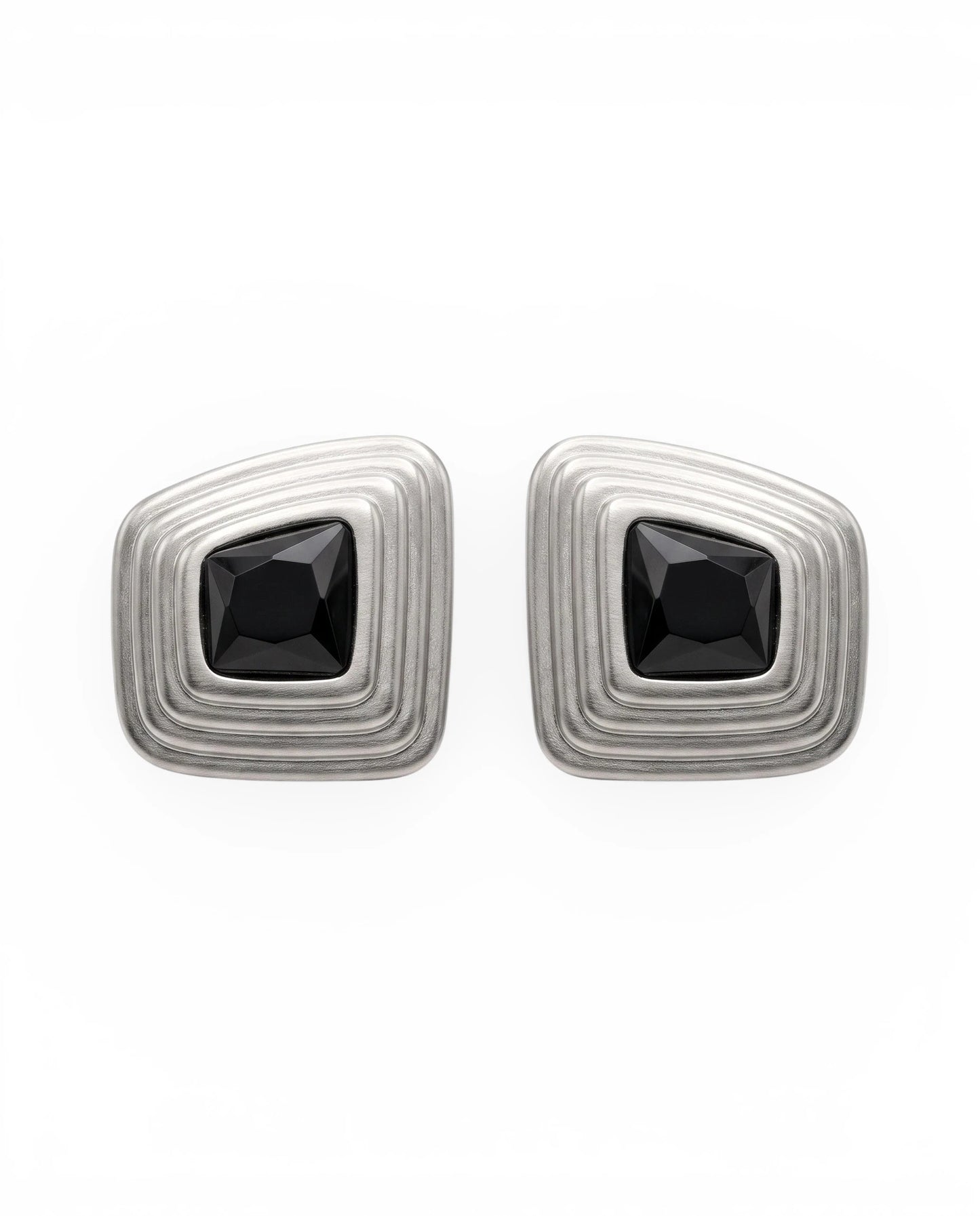 Selene-VINTAGE Square Stud Earrings – Black Zirconia